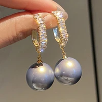 2022 new korean imitation pearl drop earrings for women shiny zircon long tassel dangle earings girl wedding party jewelry gifts