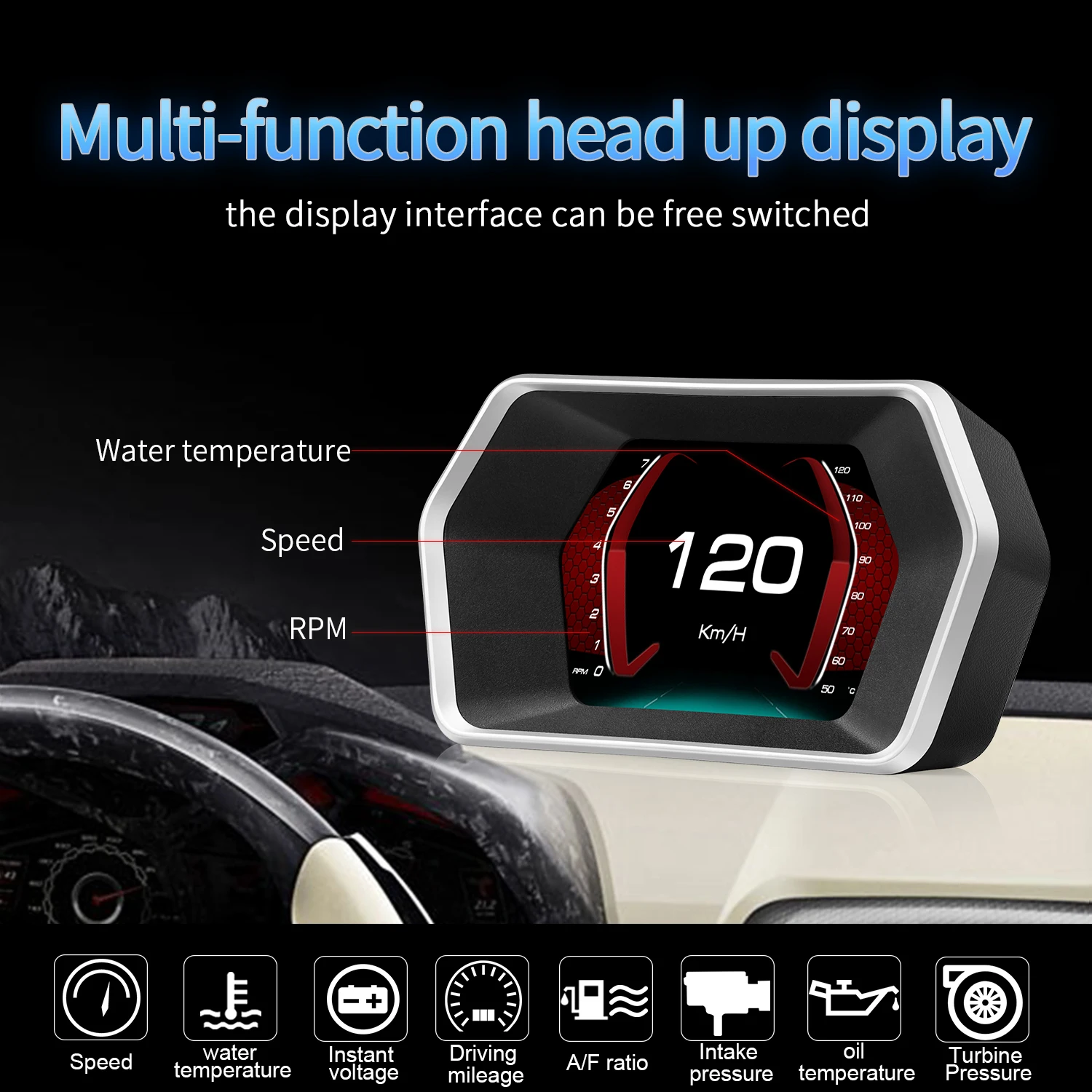 

Factory price P17 HUD OBD2 Head Up Display car GPS gauge navigation Digital Speedometer Projector Turbo Oil Temp car computer