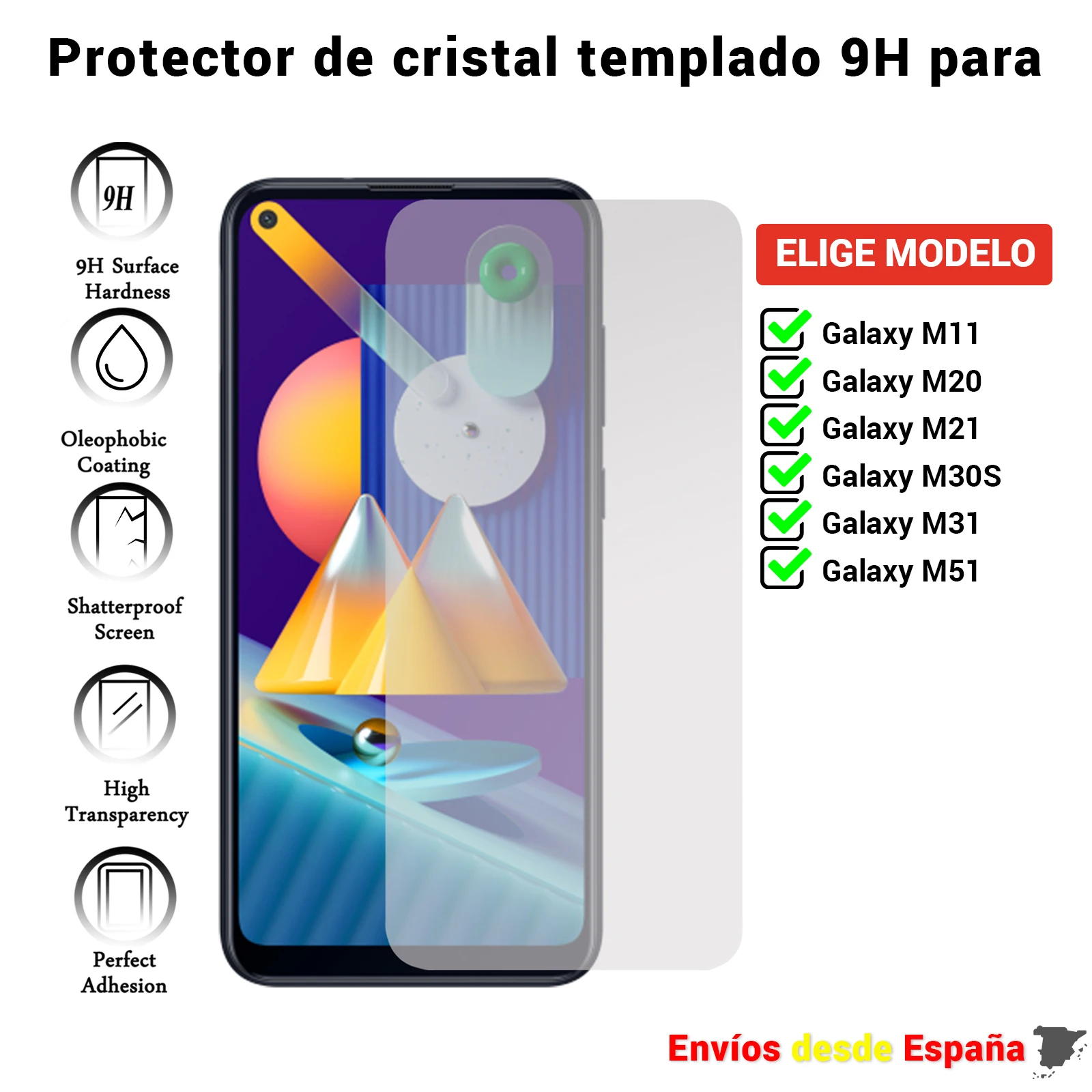 Защита экрана для Samsung Galaxy M11 M20 M21 M30S M31 M51. Прозрачное закаленное стекло movil.