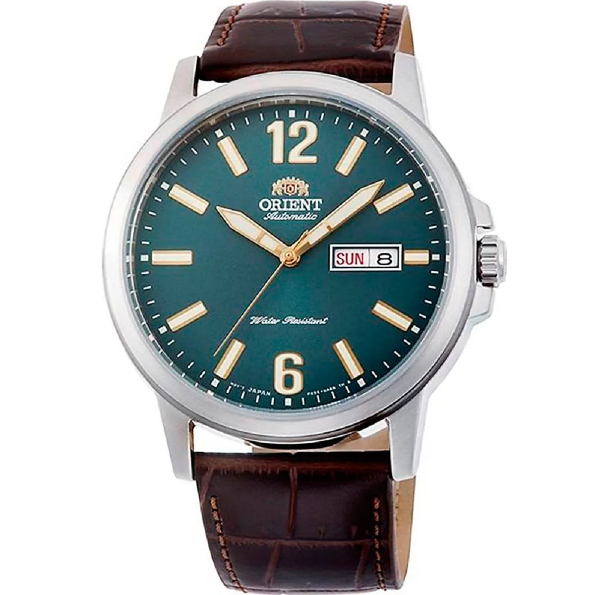 Авто часы мужские Orient пригородных RA AA0C06E зеленый кожаный ремешок|Мужские