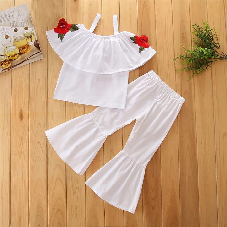 

2 PCS 1-7T Infant Baby Girl Outfits Summer Print Flower Pattern Short Shirt + Long Trousers Children's Clothes