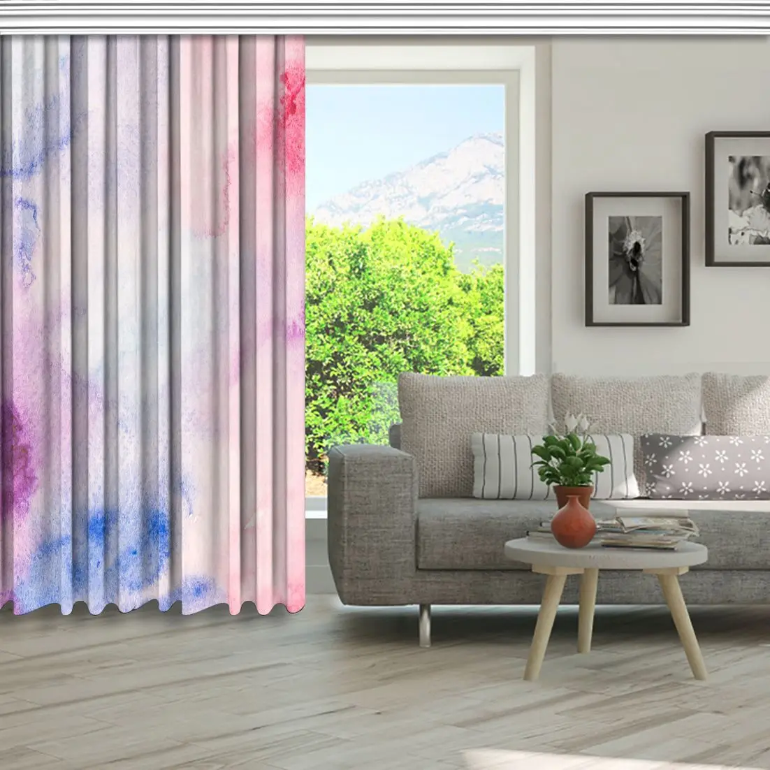 Занавеска Акварельная живопись красочные брызги на бумаге абстрактные облака