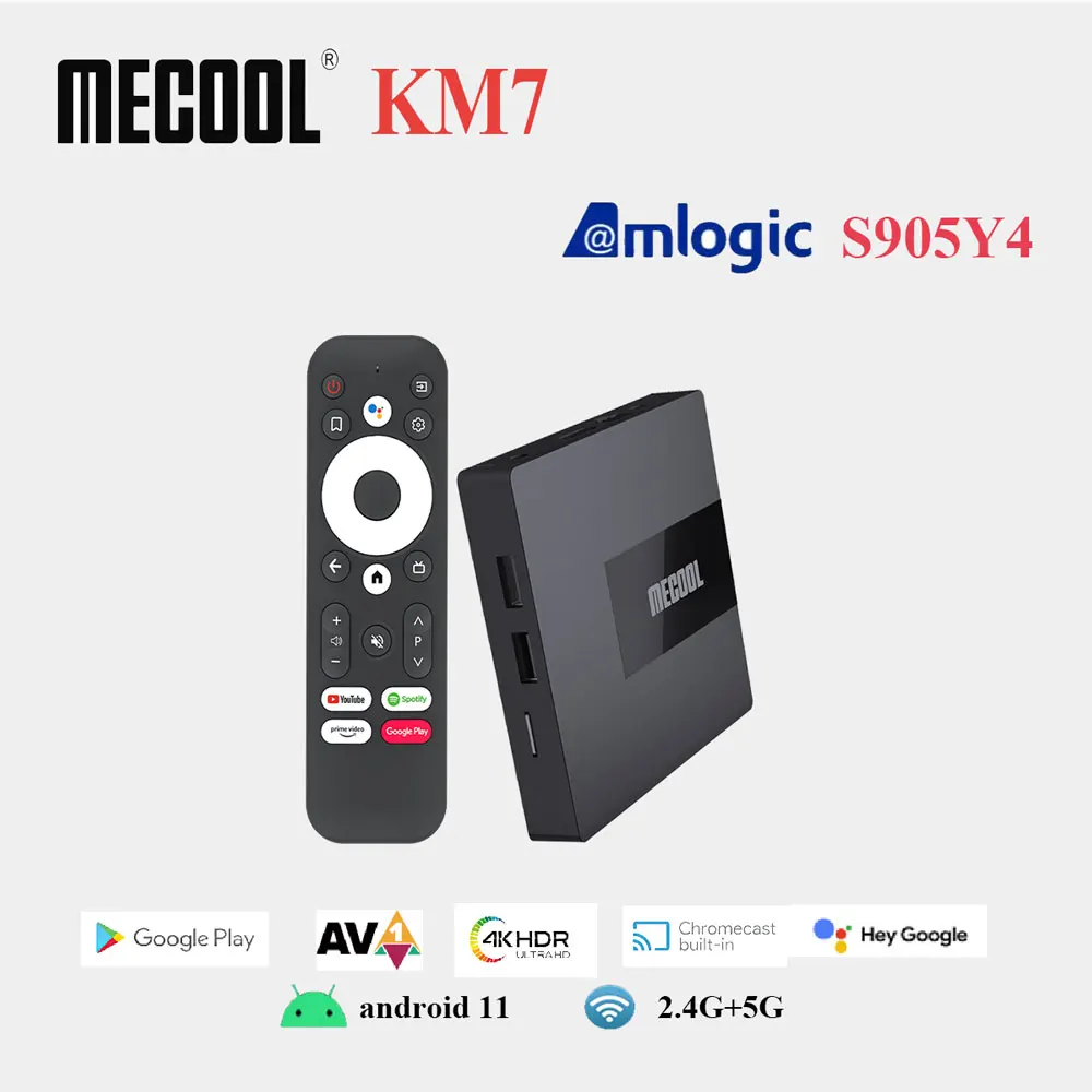 

Mecool Android 11 4K TV Media Play KM7 ATV Google Certified 4GB 64GB Amlogic S905Y4 DDR4 5G WiFi TV box