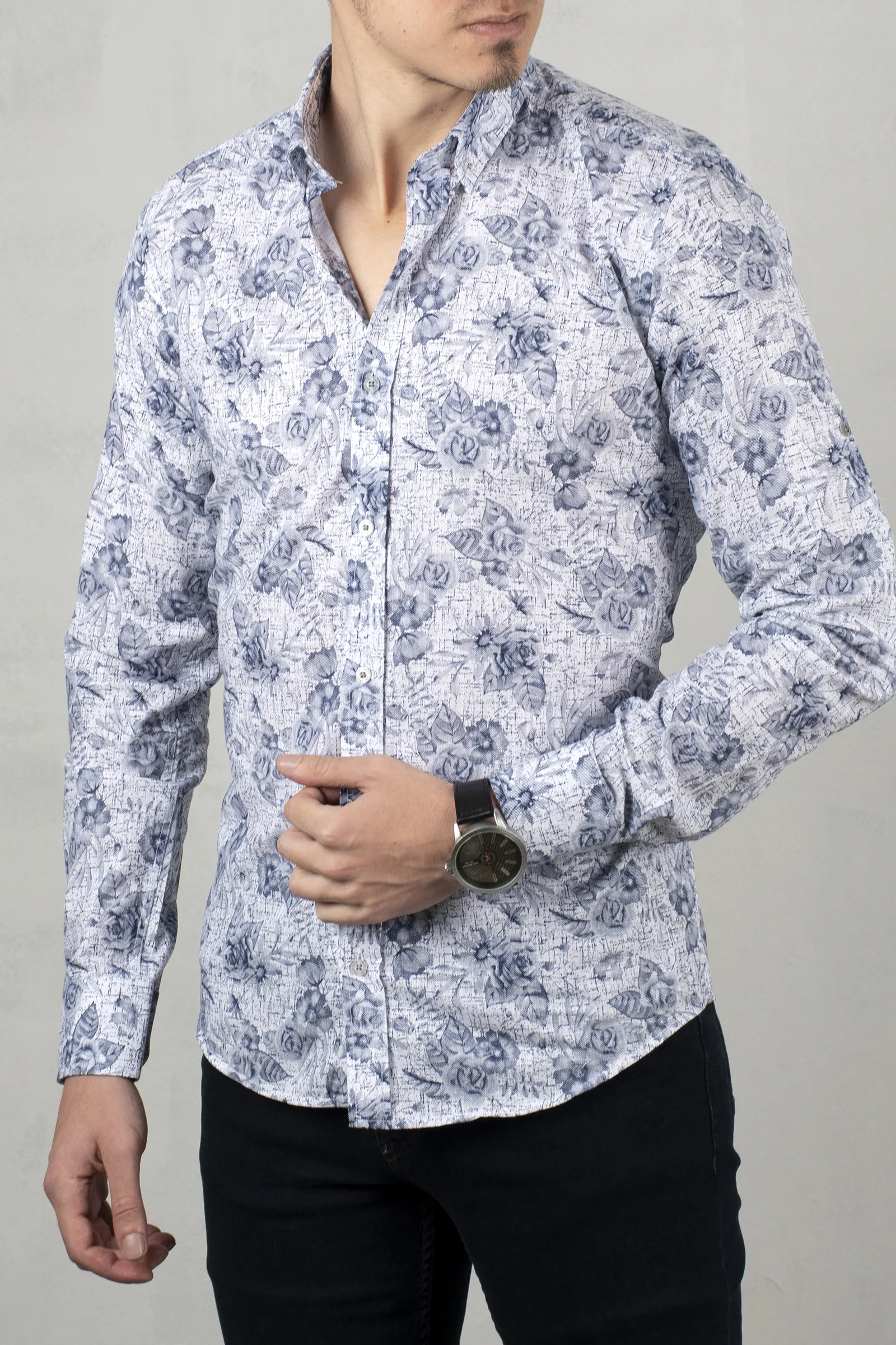 

Мужская хлопковая рубашка DeepSEA, темно-синяя, приталенная, с узором, с длинными рукавами, весна, лето, Осень, Зима, повседневная, деловая, 100