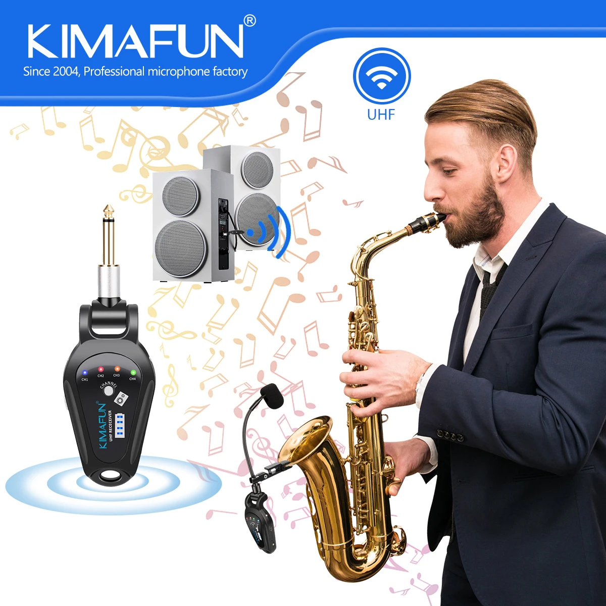 

Ship in 24 Hours KIMAFUN UHF Gooseneck Wireless Saxophone Microphoners 40meters Transmit Distance Clip on Musical Instrument Mic