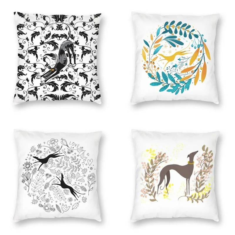 

Greyhound Whippet Cushion Covers 50x50cm Crafts Bowdown Hound Floral Dog Throw Pillow Case For Sofa Pillowcase Home Decorative