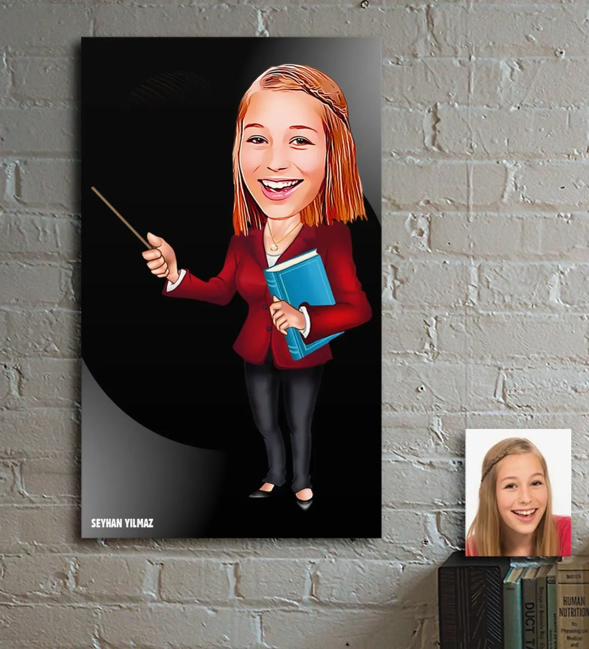 

Personalized Women 'S Teacher Caricature Of Wood table-3