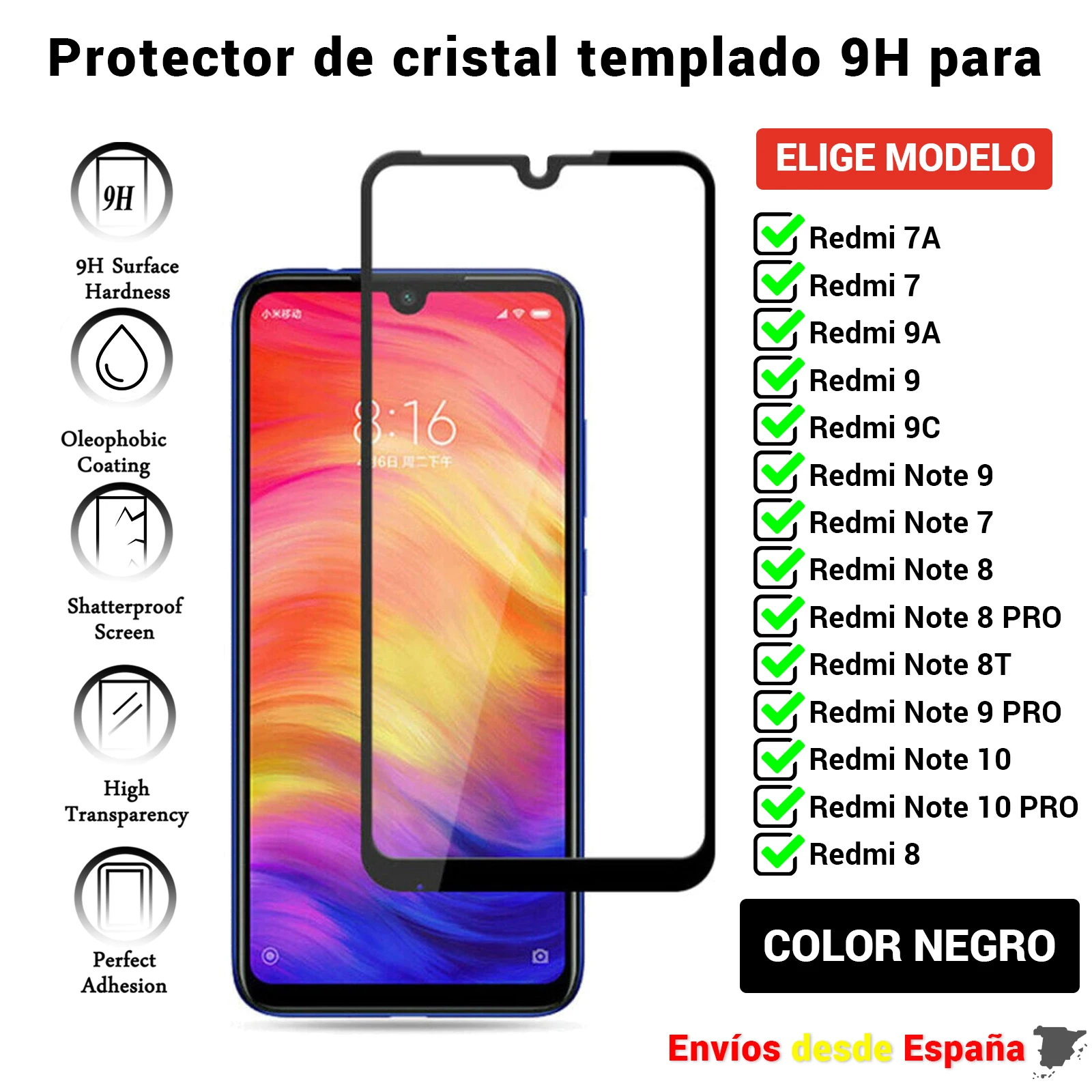 3D полноэкранная защита для Xiaomi Redmi Note 9T 9C 9A 9S 9 8A 8T 7 7A 10 Pro. Черное закаленное стекло