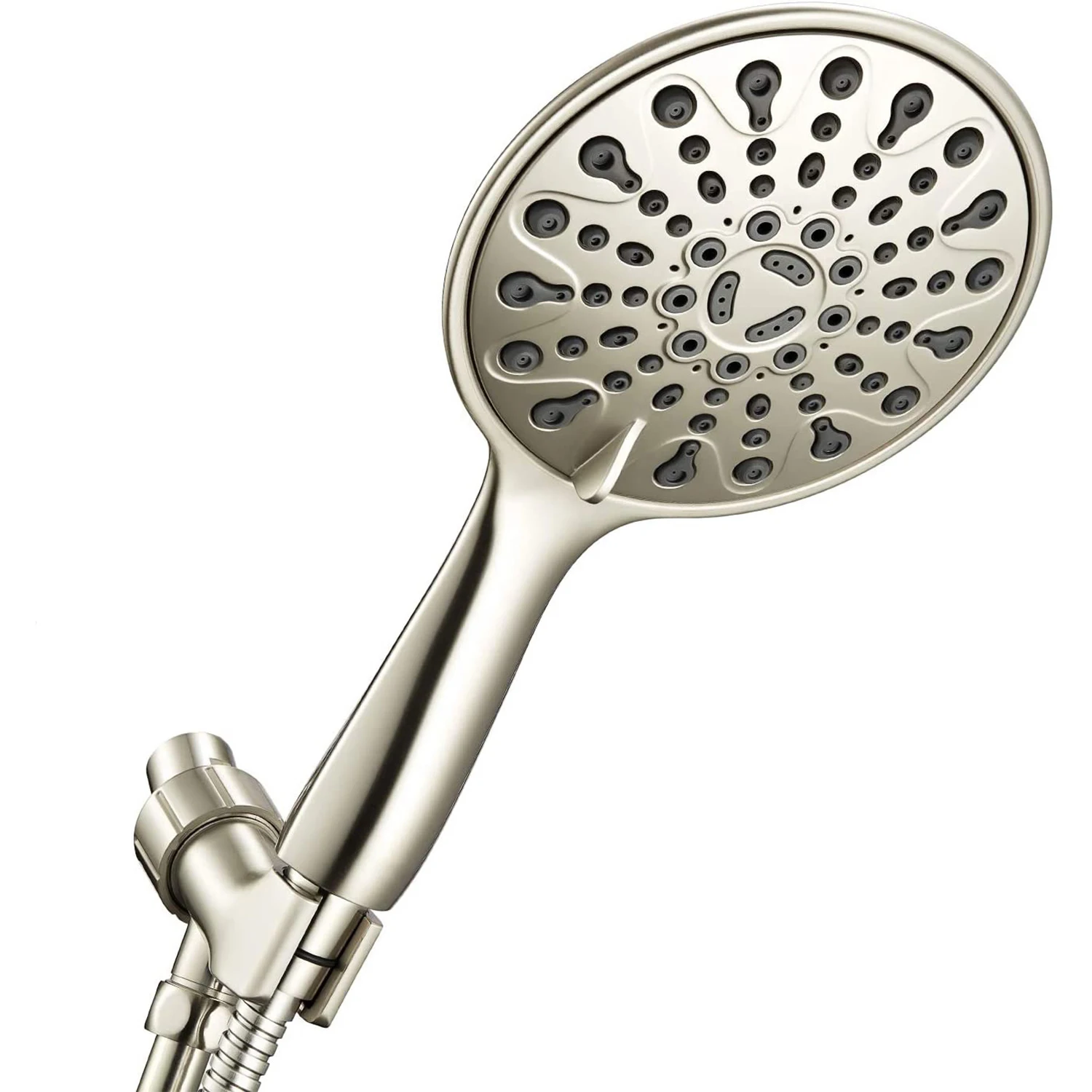 

Handheld Shower Head, 6" Chrome Face 6 Spray Setting Shower Head with High Pressure, Brass Swivel Ball Mount and Extra Long Flex