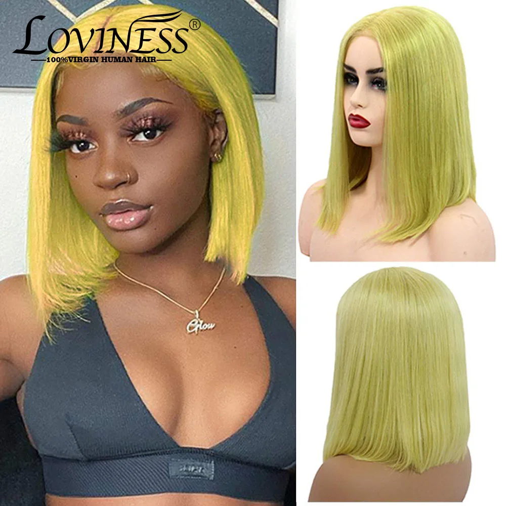 

Human Hair Wigs Short Bob 13X4 Lace Front Wigs Yellow 180% Density Glueless Pre-plucked Hairline Brazilian Wig For Women 12 Inch