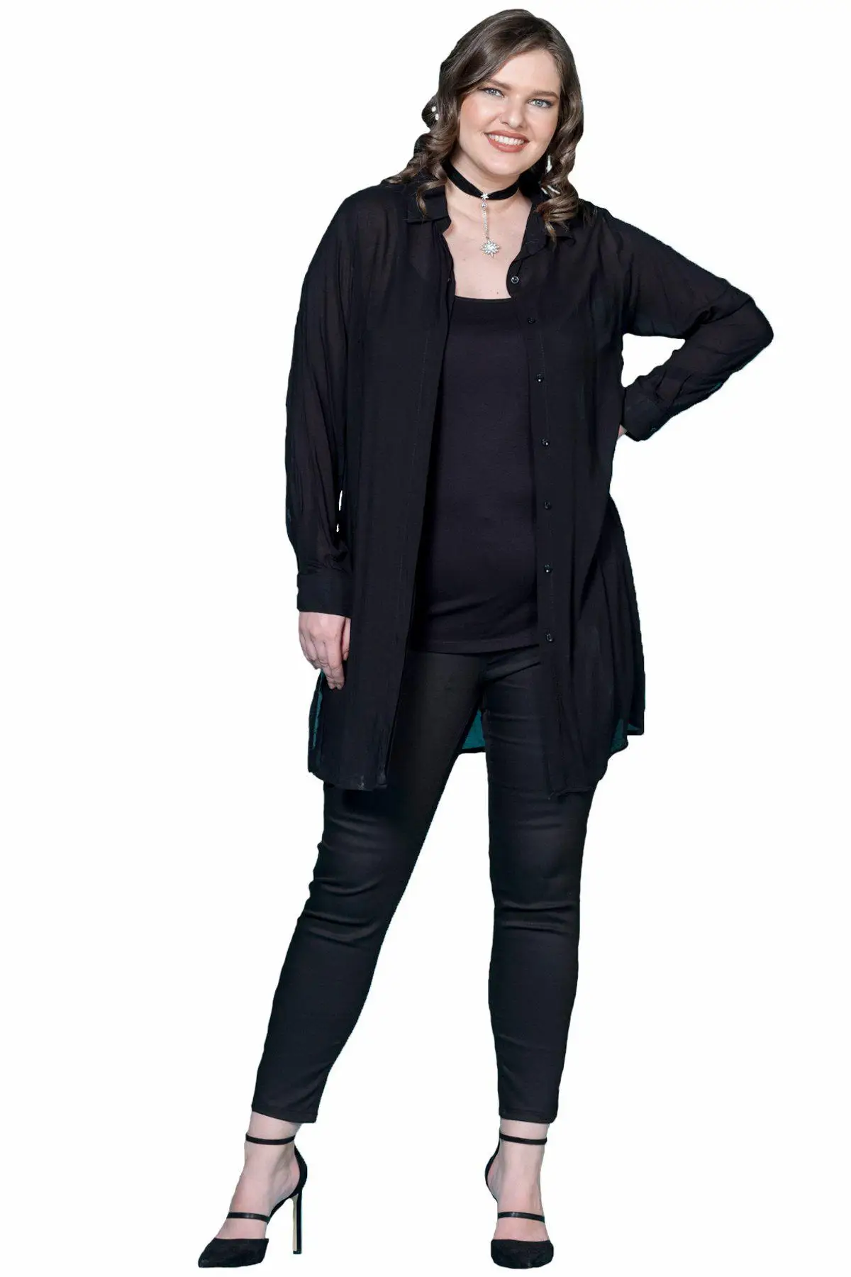 Куртка из вуали с воротником Hanezza большого размера