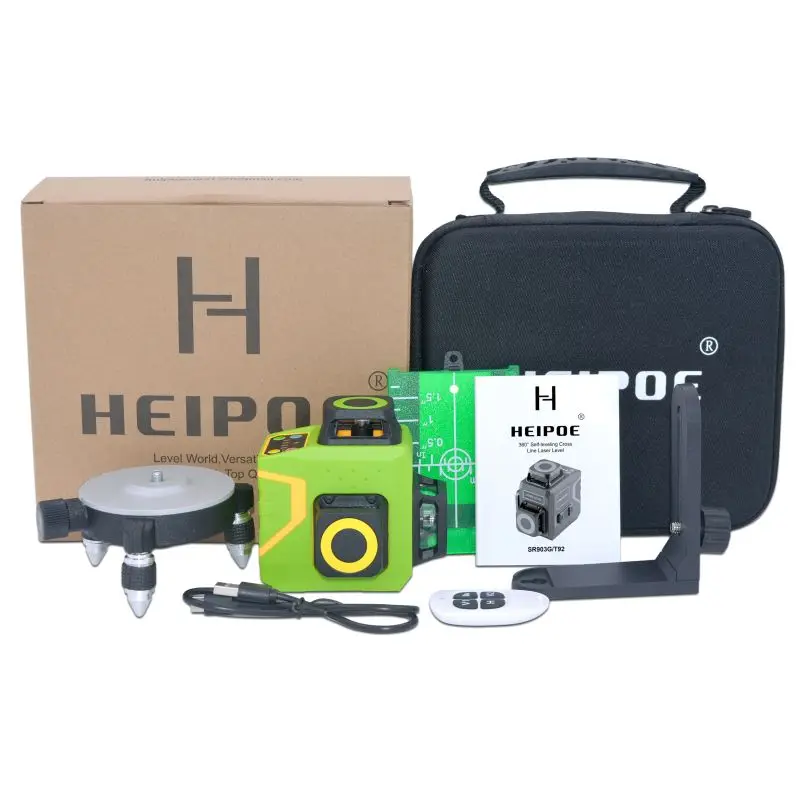 HEIPOE 12 Lines 3D Cross Line Green Beam Self-Leveling 360 Vertical & Horizontal Laser Level with Remote Control - купить по