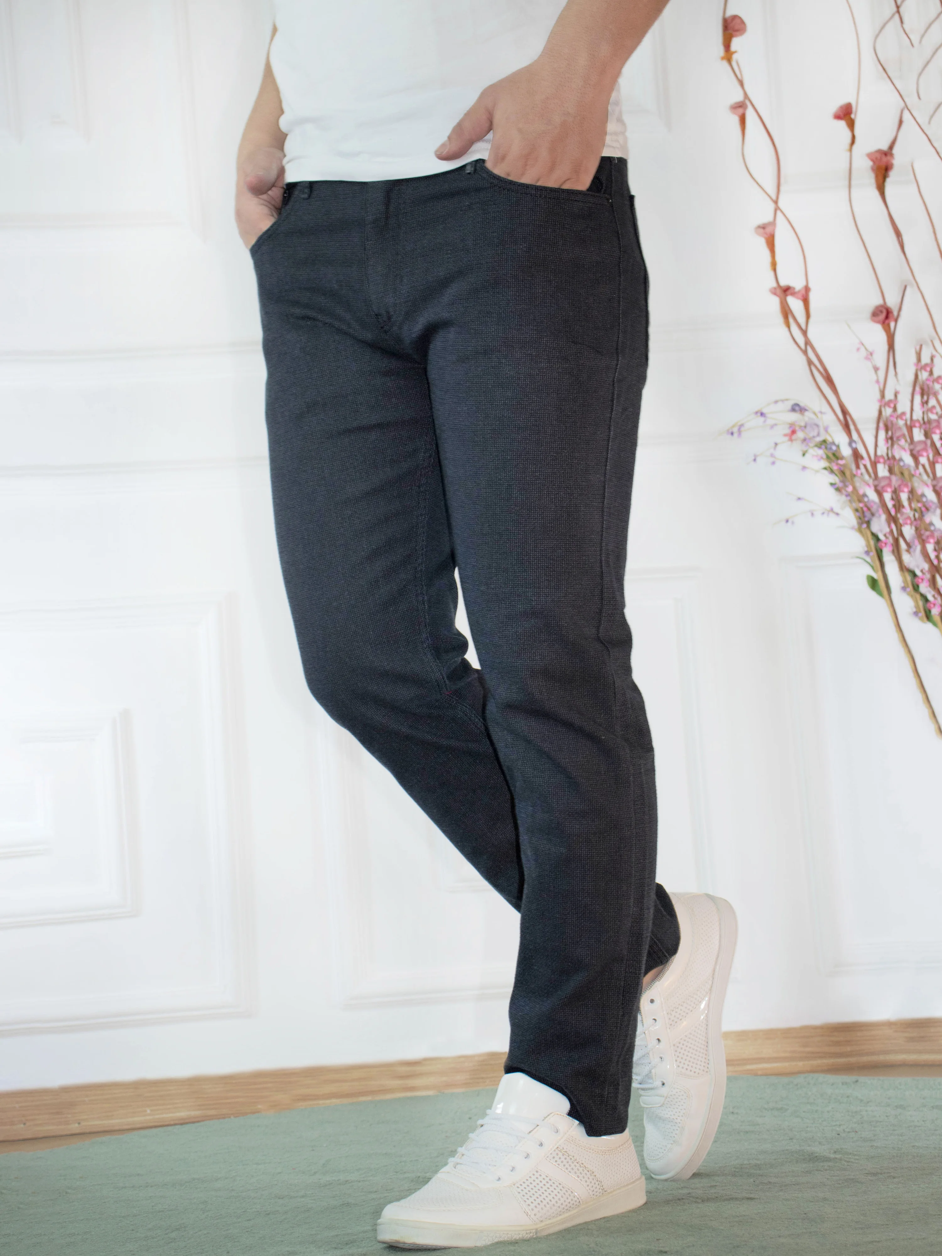 Черные джинсы kulemoda Slimfit Licra с узором в виде сот пятью карманами и пуговицами |