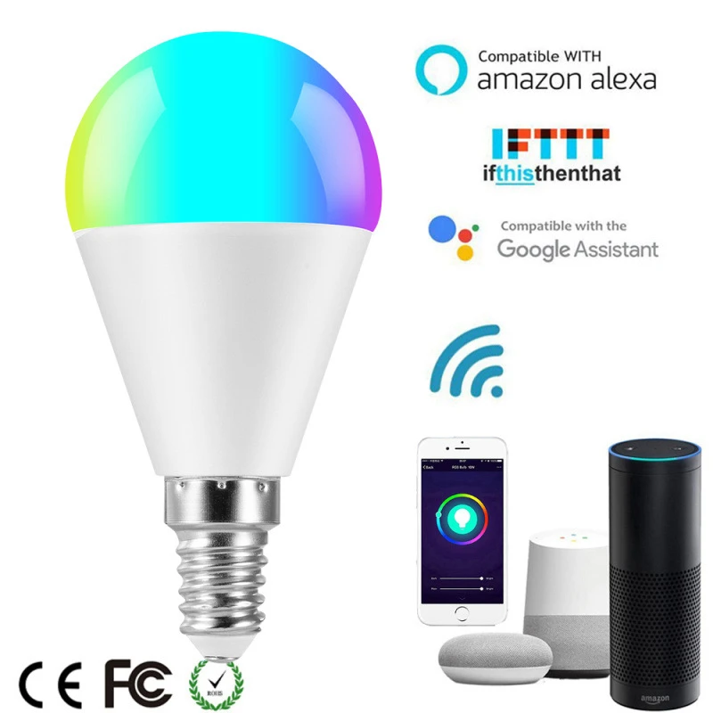 

E14 E27 B22 Led Smart light Bulb RGB+C Wifi Bulbs Compatible with GoogleAssistant Alexa Voice Control Dimmable Lamp for Lighting
