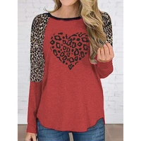 woman tshirts womens fashion leopard print love print shirts femme round neck long sleeve blusas mujer camisetas 2020 autumn