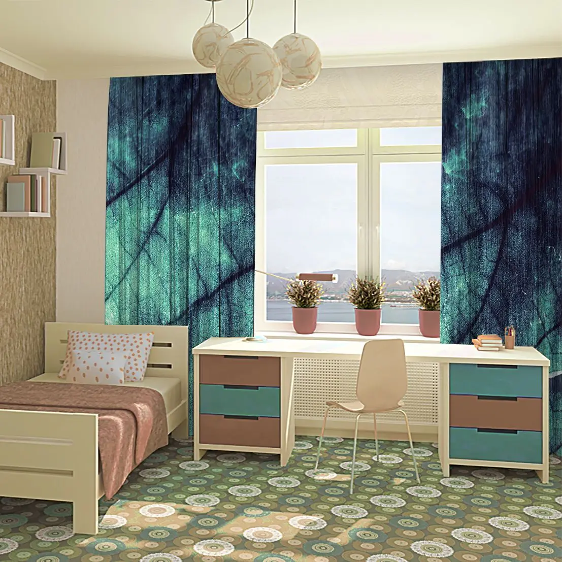 Занавеска тропические листья Листва Ретро Состаренный вид Природа тема