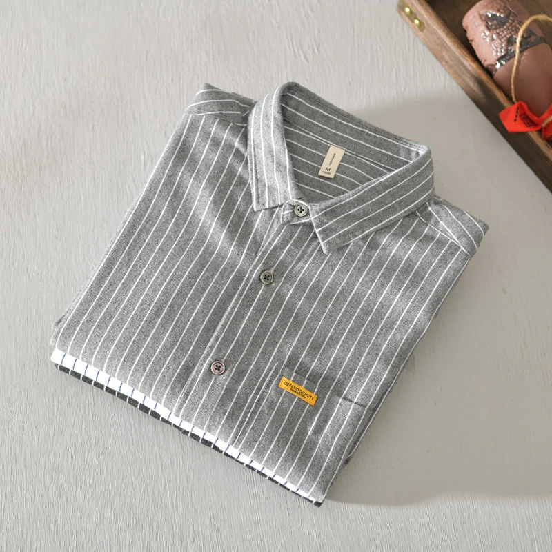 Autumn White striped shirt men long sleeve 100% cotton high quality soft man casual tops one pocket clothing chemise homme 838
