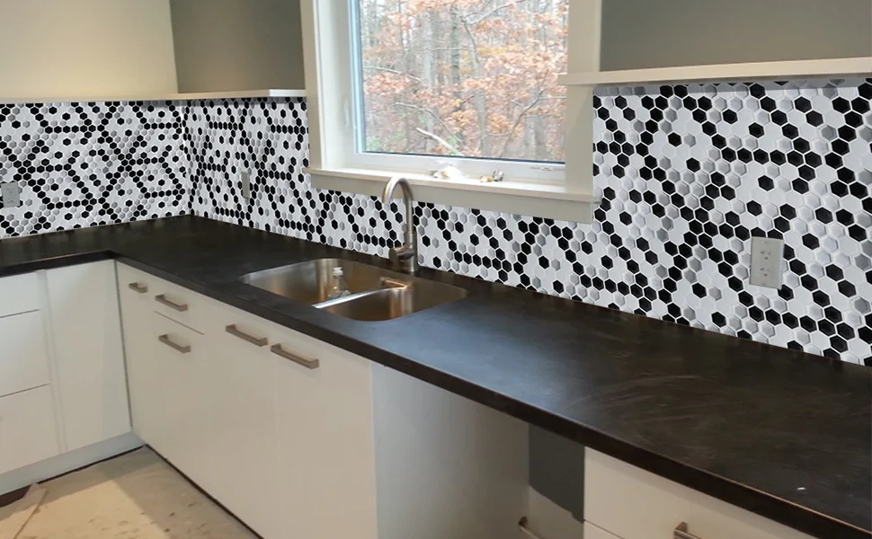 (10 шт./упак.) Шестигранник черный + белый современные 3d обои наклейки для настенной