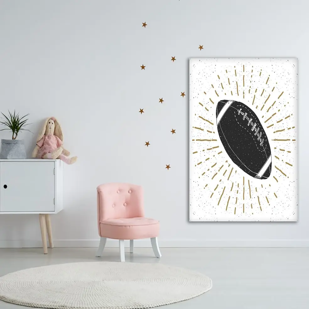 Tapestry Shining Football Rugby Ball Vintage Hand Drawn Sketch Retro Style Art Printed Black White Gold | Дом и сад