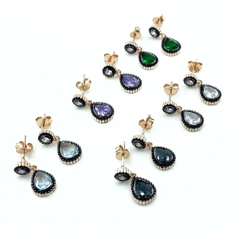 

Diamond Montür Natural Stone Seçenekli Drop Silver Earrings