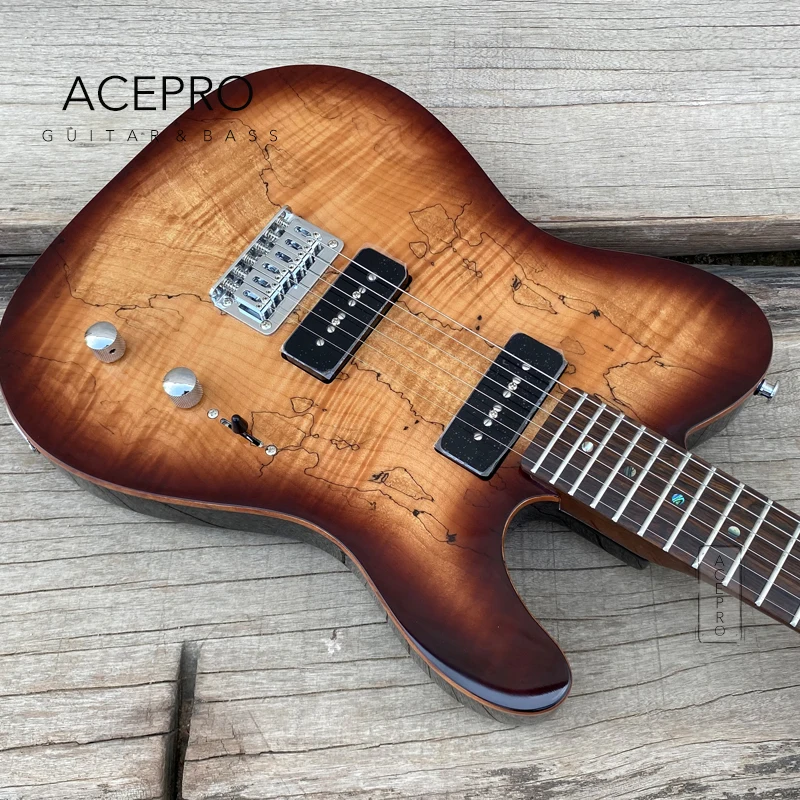 Электрическая гитара Acepro Brown Burst черная P90 пикапы жареная Кленовая шейка покрытая