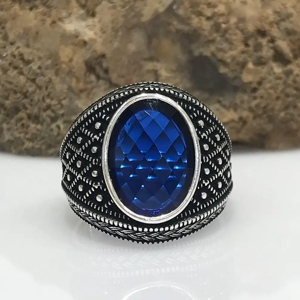 

Top Quality Sapphire Stone Silver Men 'S Ring