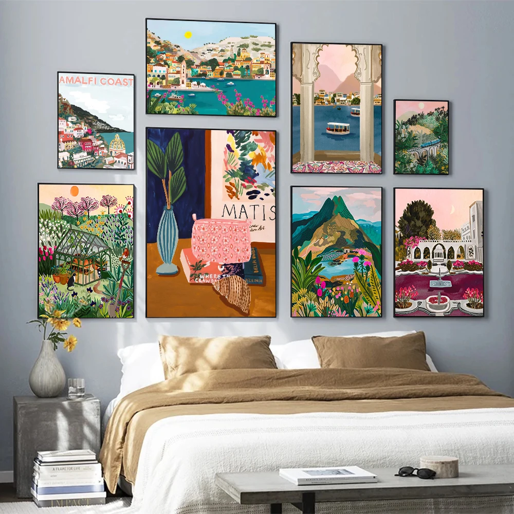 

Moroccan Lotus Gate Palm Building Wall Art Canvas Poster Nordic Sunset Mountain Print Painting Matisse Room Decorative Pictures