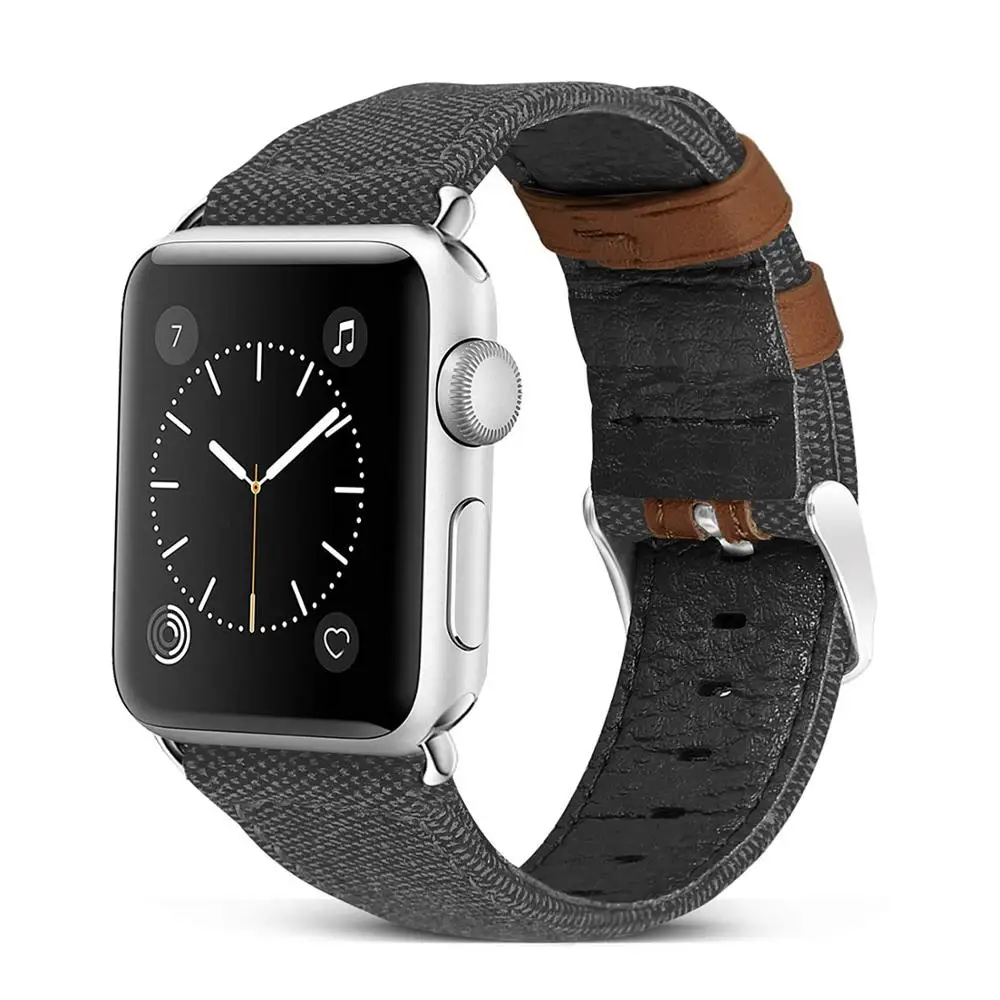 Ремешок из холста и кожи для apple watch 44 мм/40 мм браслет iWatch 42 38 5/4/3/2 40 мм|Ремешки