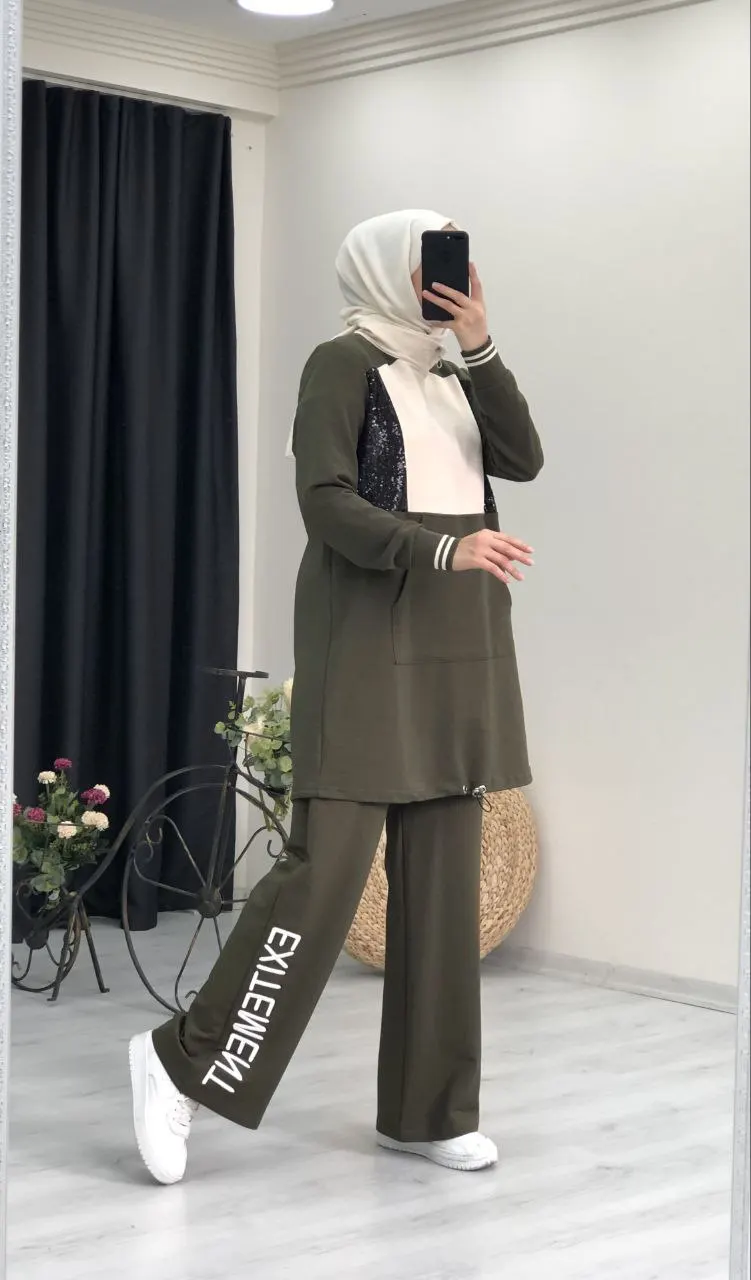 New Season Women 2 Piece Tracksuit Jumpsuit Set Islamic Clothing Abaya Kaftan Tunic Dubai Arab Muslim Islamic Fashion