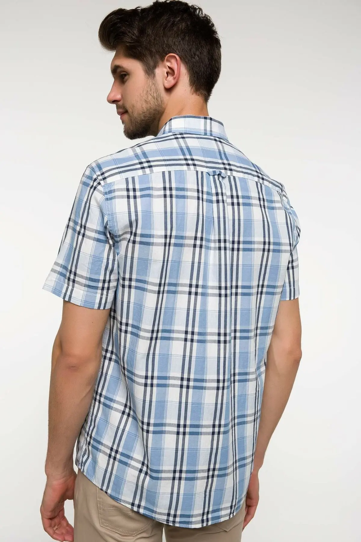 DeFacto Man Summer Plaids Short Sleeve Shirt Men Smart Casual White Grids Top Shirts-I7874AZ18SM | Мужская одежда
