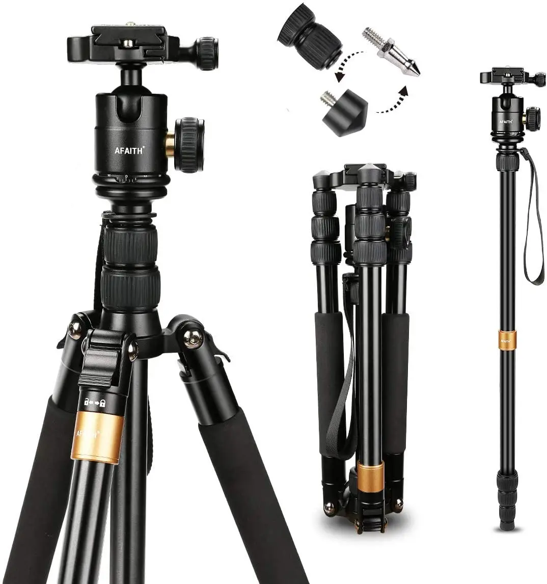 

AFAITH q668s Professional Camera High Tripod 58in Max Height Monopod for DSLR Digital Camera 360 ° Fast Flip Panoramic Shooting