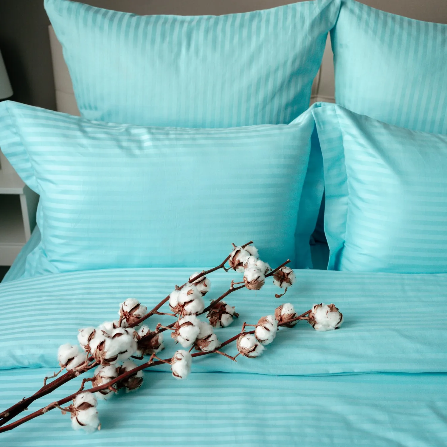 Комплект постельного белья Сатин Страйп 100% Хлопок Евро Семейный 1.5-спальный 4