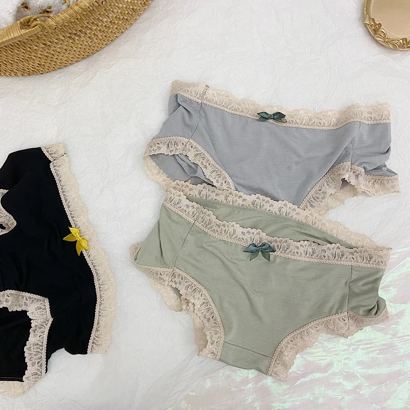 

Ladies Seamless Briefs Breathable Lace-edged Soft Sexy Female Panties Mid-waist Antibacterial Skin Friendly Women's Underwear