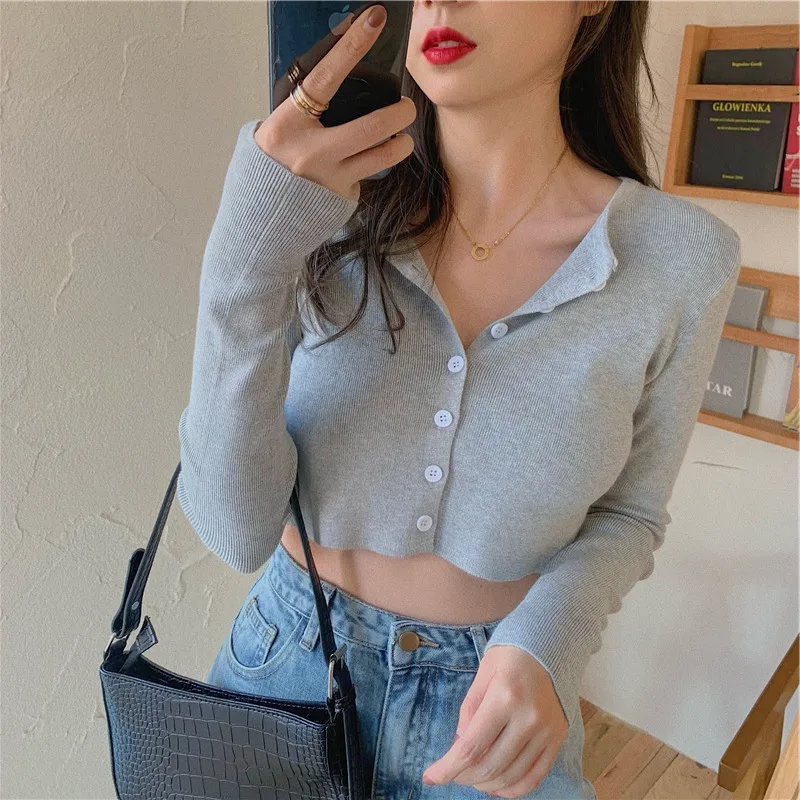 

2021 Korean Style O-neck Cardigan Short Knitted Sweaters Women Thin Cardigan Sleeve Sun Protection Crop Top Ropa Mujer Hot Sales