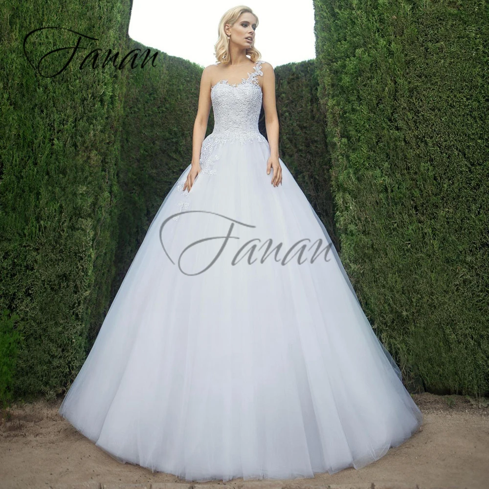 

Classic O-Neck A-Line Wedding Dresses See-Through Lace Appliques Tulle Sleeveless Bridal Gown robe de mariée vestidos de novia