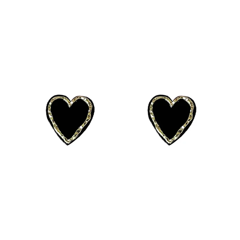 Черные и белые серьги-гвоздики в форме сердца для женщин и девушек простые корейские винтажные металлические серьги женские ювелирные изде...