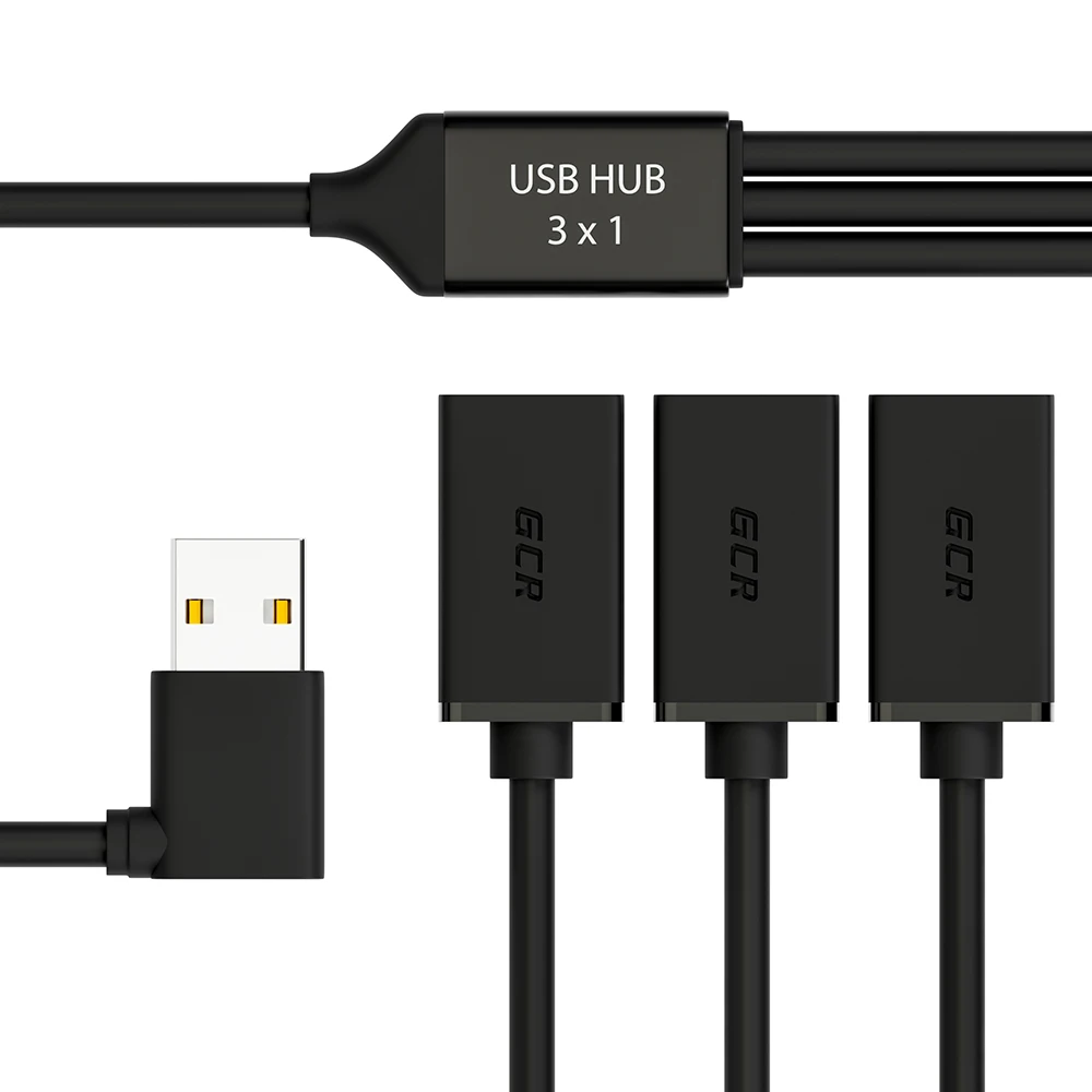 GCR Угловой разветвитель USB Hub 3 port кабель юсби хаб 1х3 порта для ПК ноутбука Smart TV Xiaomi
