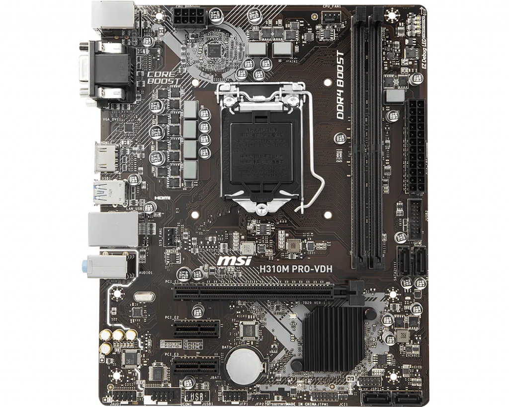 

Материнская плата MSI H310M PRO-VDH 1151 DDR4 32 Гб PCI-E 3,0 SATA III USB3.1 VGA Micro ATX Intel H310, материнская плата для Core i5-9600T