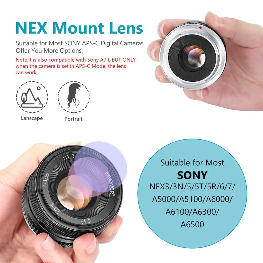 Neewer 35 мм F1.2 Большая диафрагма Prime APS C алюминиевый объектив для Sony E крепление