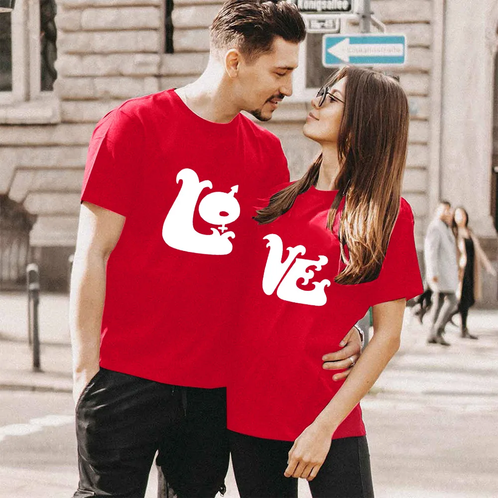 Couple T-shirt Letter Fashion Printing Love Casual O-neck Lover Short Sleeve Tees Clothes Summer Women Man Tops