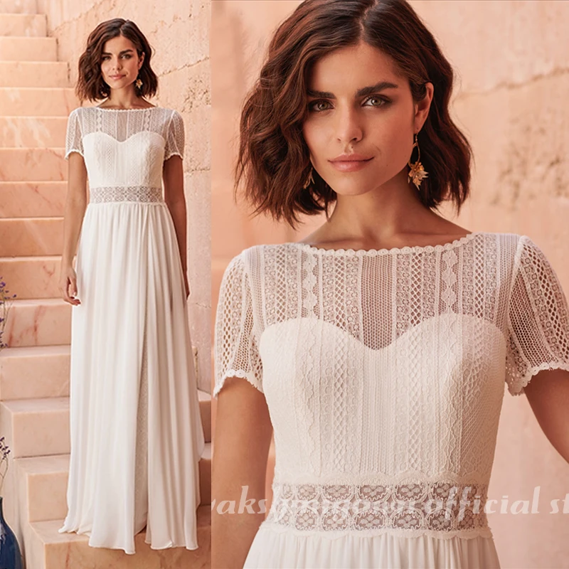 

Платье Свадебное ТРАПЕЦИЕВИДНОЕ с коротким рукавом и открытой спиной, лето 2021