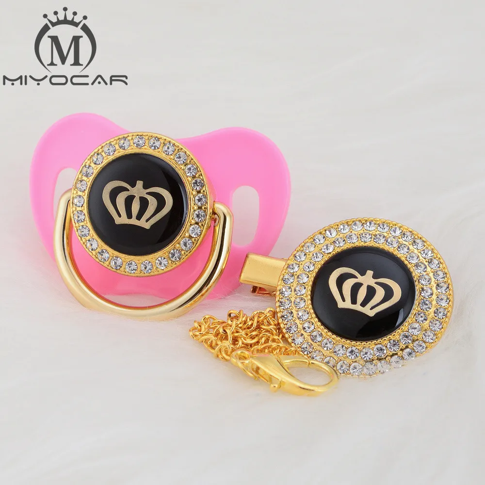 MIYOCAR, золотые, серебряные, блестящие стразы, корона, красивая, шикарная соска и соска, клипса, BPA бесплатно, пустышка, блестящая, уникальный дизайн, GCR2