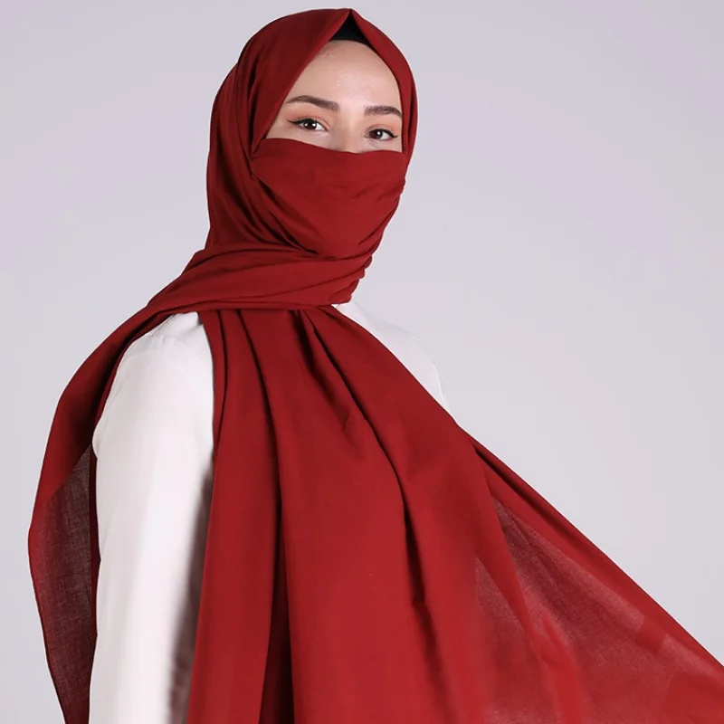 

Muslim Masked Shawl Women's Hijab Scarf %100 Organic Cotton Shawl Bandana Women Muslim Fashion Islamic Clothing Solid 2021 New