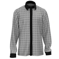 new 2022 mens plaid shirt long sleeves costume show costume with buttons dance lapel cardigan