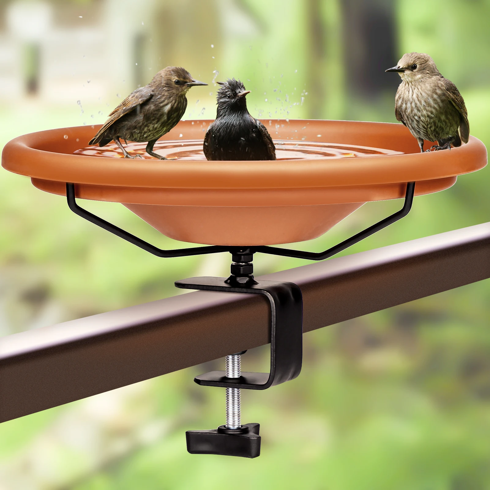 

Deck Bird Bath Mounted Birdbath with Detachable Unheated Bowl Spa for Deck Railing Balcony Outdoors Garden Attracting Birds