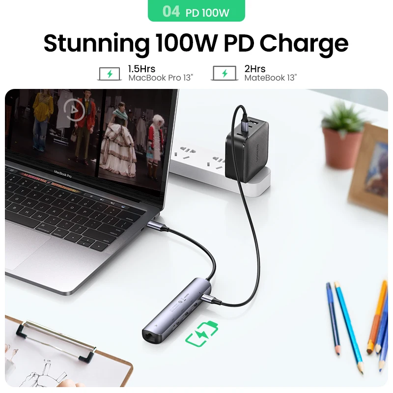 USB-концентратор UGREEN компактный USB Type-C 3 1-4K HDMI RJ45 PD 0 док-станция для MacBook Air Pro 2020 |