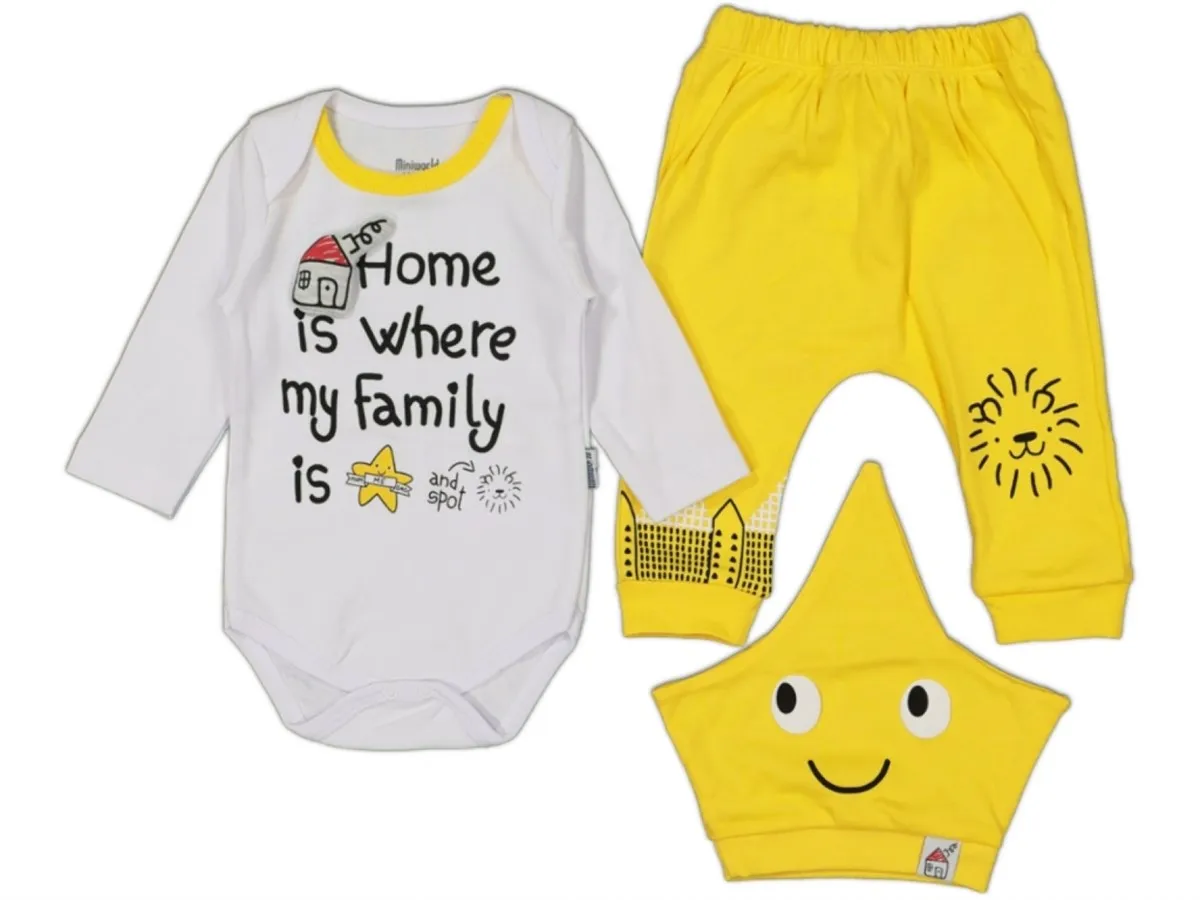 

Jaju Baby, Home Written Printing, Yellow Color Set of 2 With Hat
