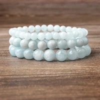 natural bracelet 8mm aquamarine stone beads bracelet bangle for diy jewelry charm men and women yoga amulet accessories