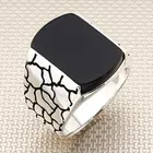 Мужское серебряное кольцо с черным ониксом, прямоугольное кольцо с трещинами почвы, Сделано в Турции