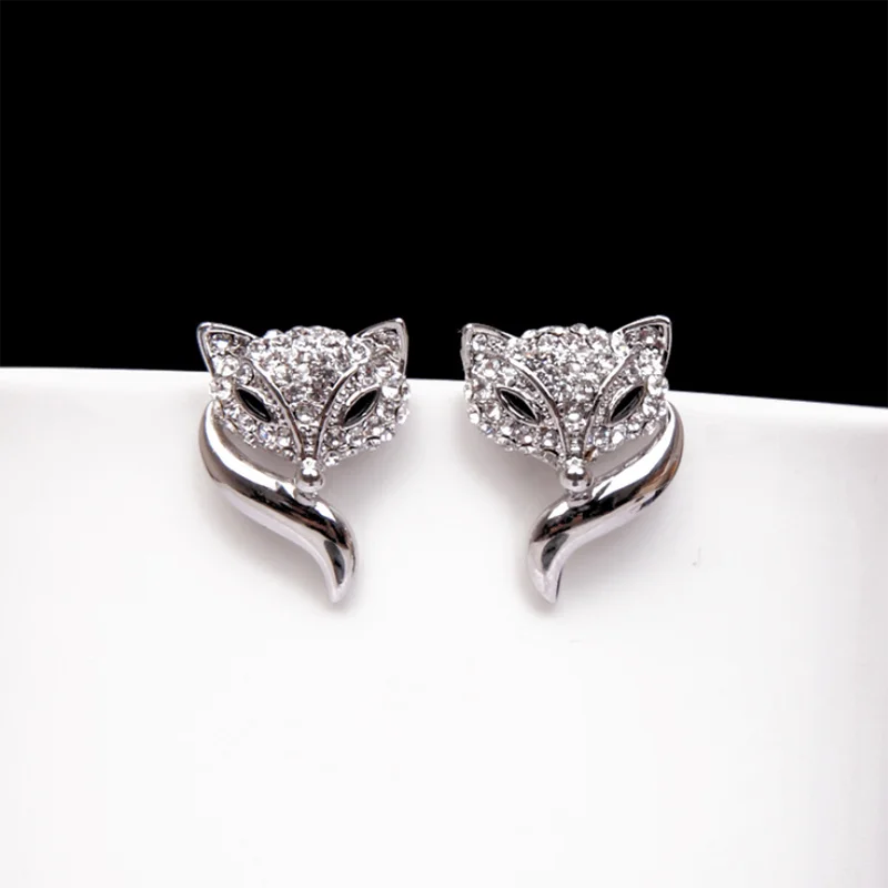 925 Серебряная игла полная дрель лиса личности серьги Женская мода тренд
